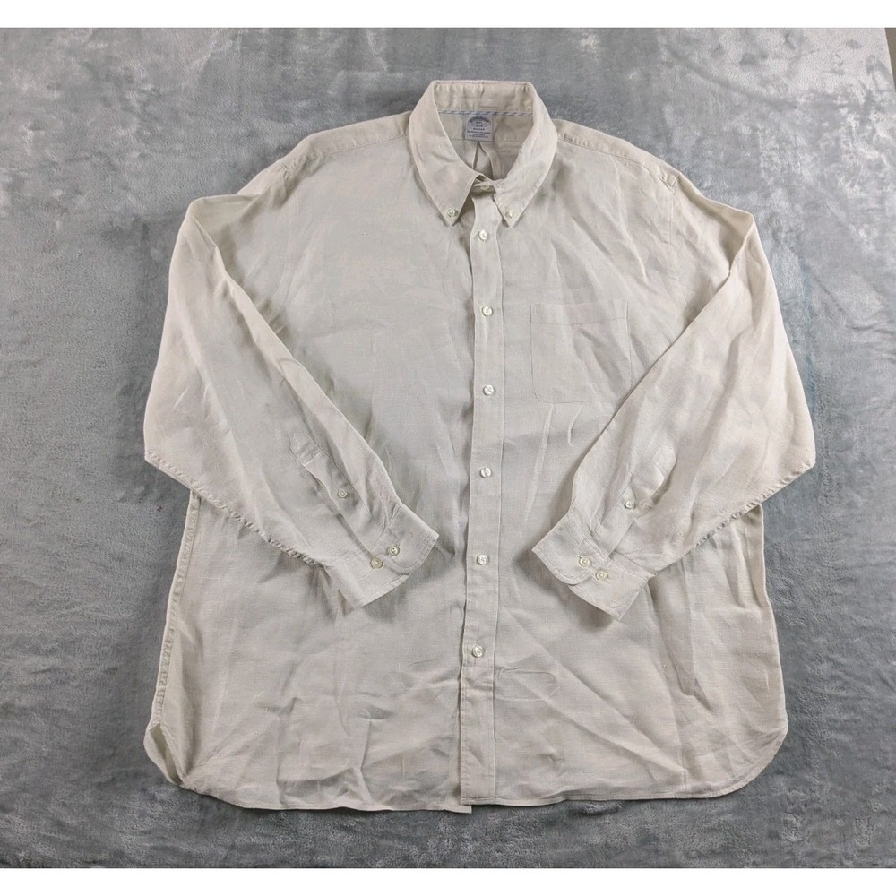 Brooks Brothers Linen Shirt Mens 2XL Light Cream Regent Long Sleeve Relax Summer